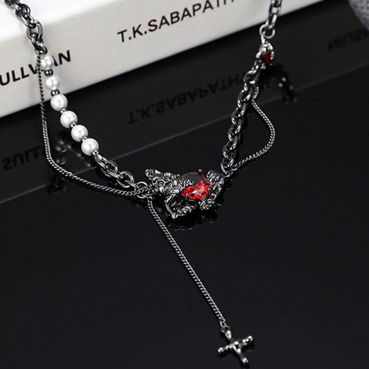 Black Butterfly Chain Spliced Pearl Necklace