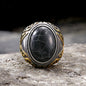 Black Crack Turquoise Patterned Stainless Steel Ring