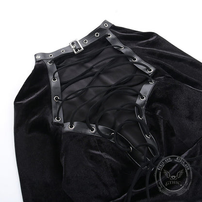Black Lace Up Velvet Long Sleeve Bodycon Dress