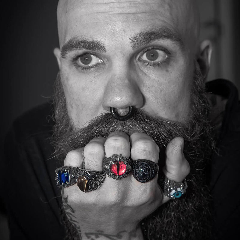 Black Turquoise Patterned Stainless Steel Ring