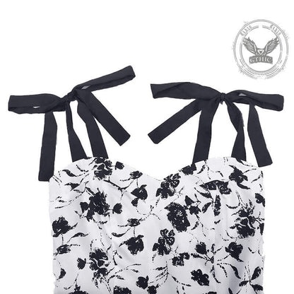 Black Rose Print Sleeveless Dress