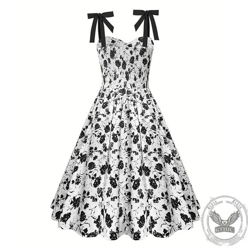 Black Rose Print Sleeveless Dress