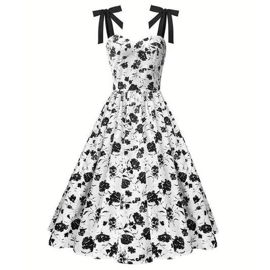 Black Rose Print Sleeveless Dress