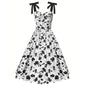 Black Rose Print Sleeveless Dress