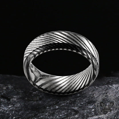 Black Step Edge Pattern Damascus Steel Ring