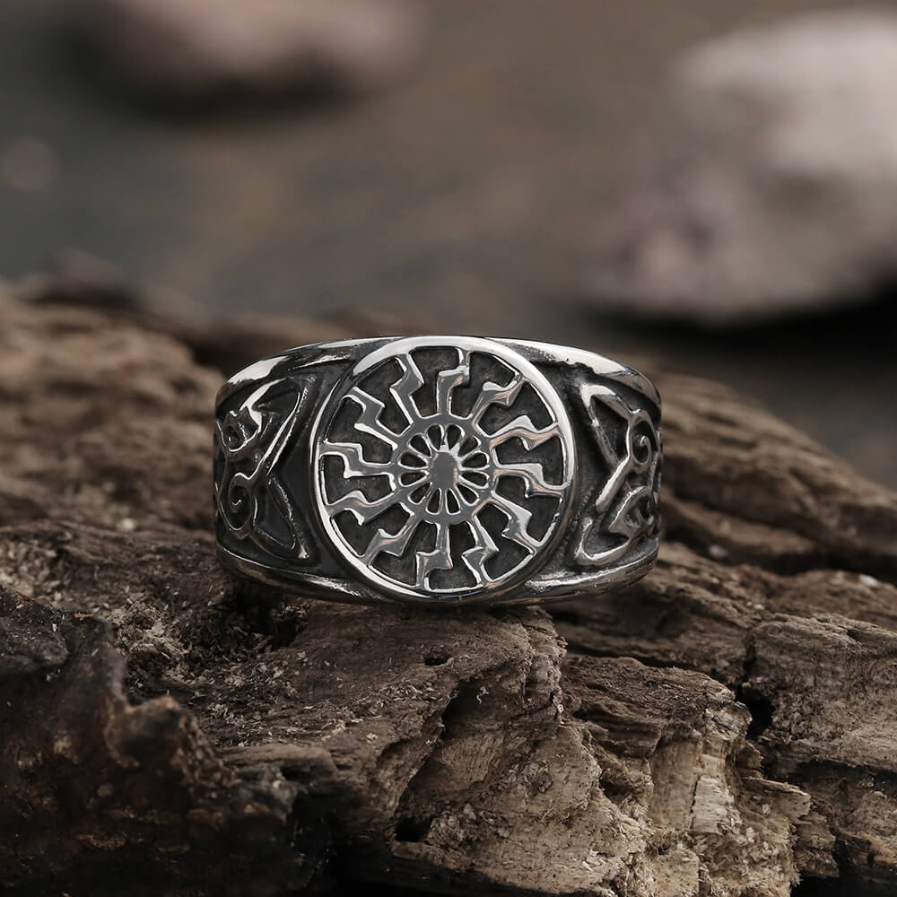 Black Sun Celtic Knot Stainless Steel Ring