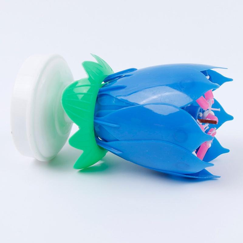 Blue "Happy Birthday" Singing Musical Flower Candle - Rotating Party Light Magical Lotus Music Cake Candles