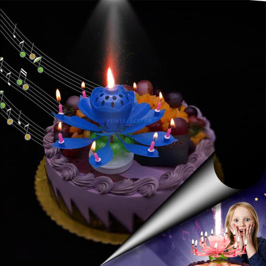Blue "Happy Birthday" Singing Musical Flower Candle - Rotating Party Light Magical Lotus Music Cake Candles