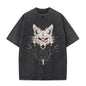 Bright And Dark Wolf Print Washed T-shirt