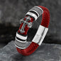 Budded Cross Stainless Steel Braided Leather Bracelet