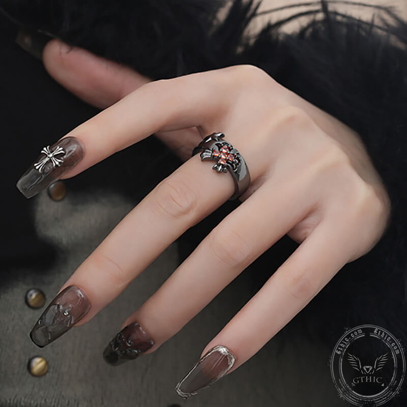 Budded Cross Star Alloy Open Ring