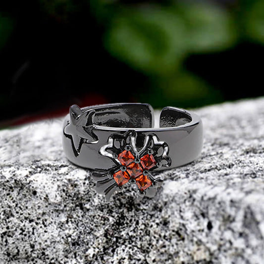 Budded Cross Star Alloy Open Ring