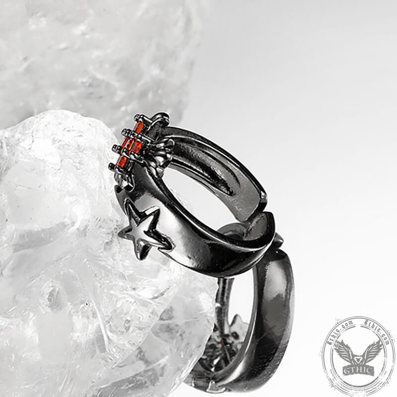 Budded Cross Star Alloy Open Ring