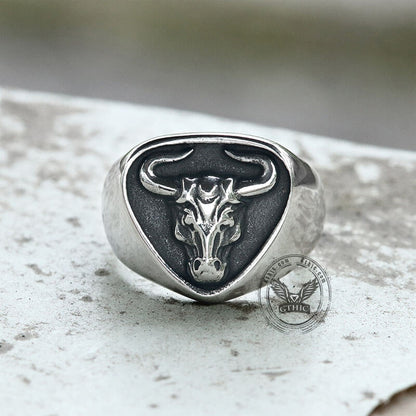 Bull Stainless Steel Signet Animal Ring