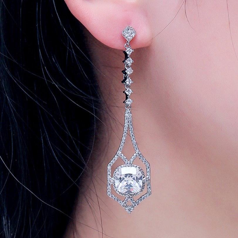 Casey - Silver Cubic Zirconia Bridal Earrings