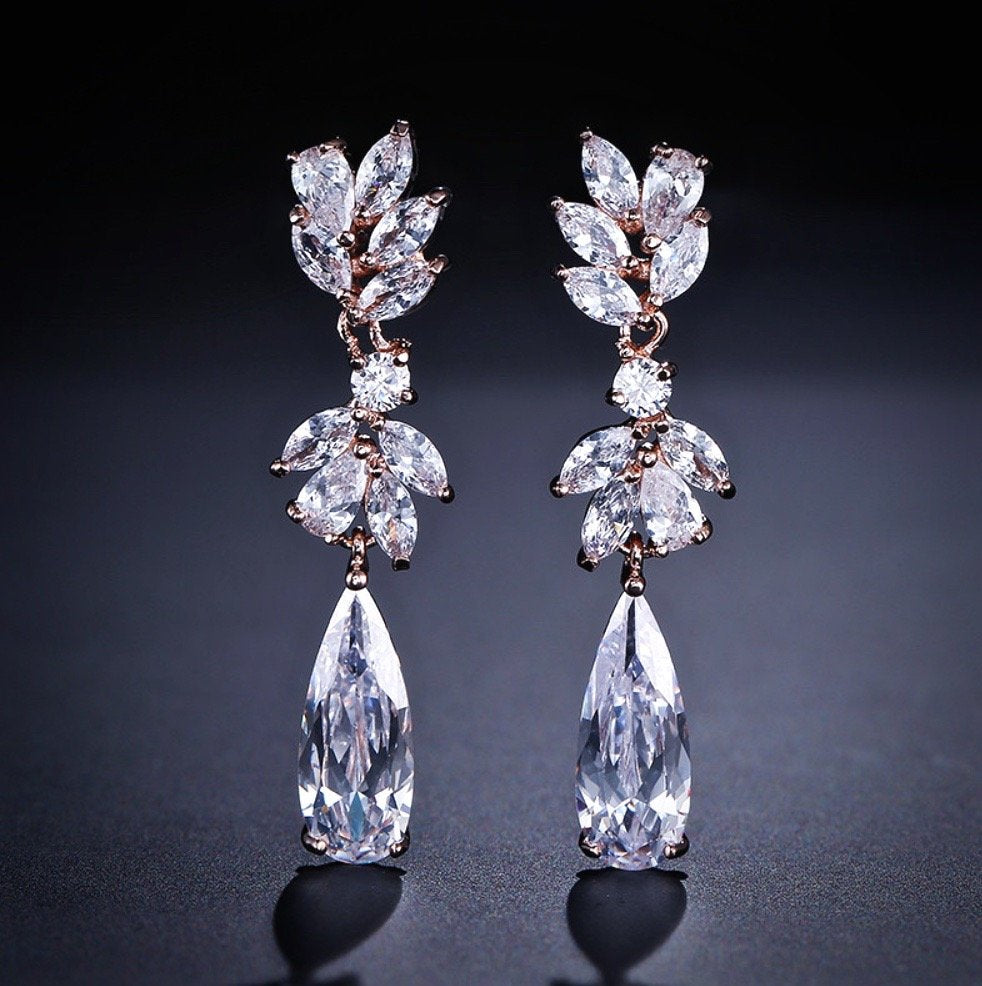 Gemma - Cubic Zirconia Bridal Earrings - Available in Rose Gold, Silver and Yellow Gold