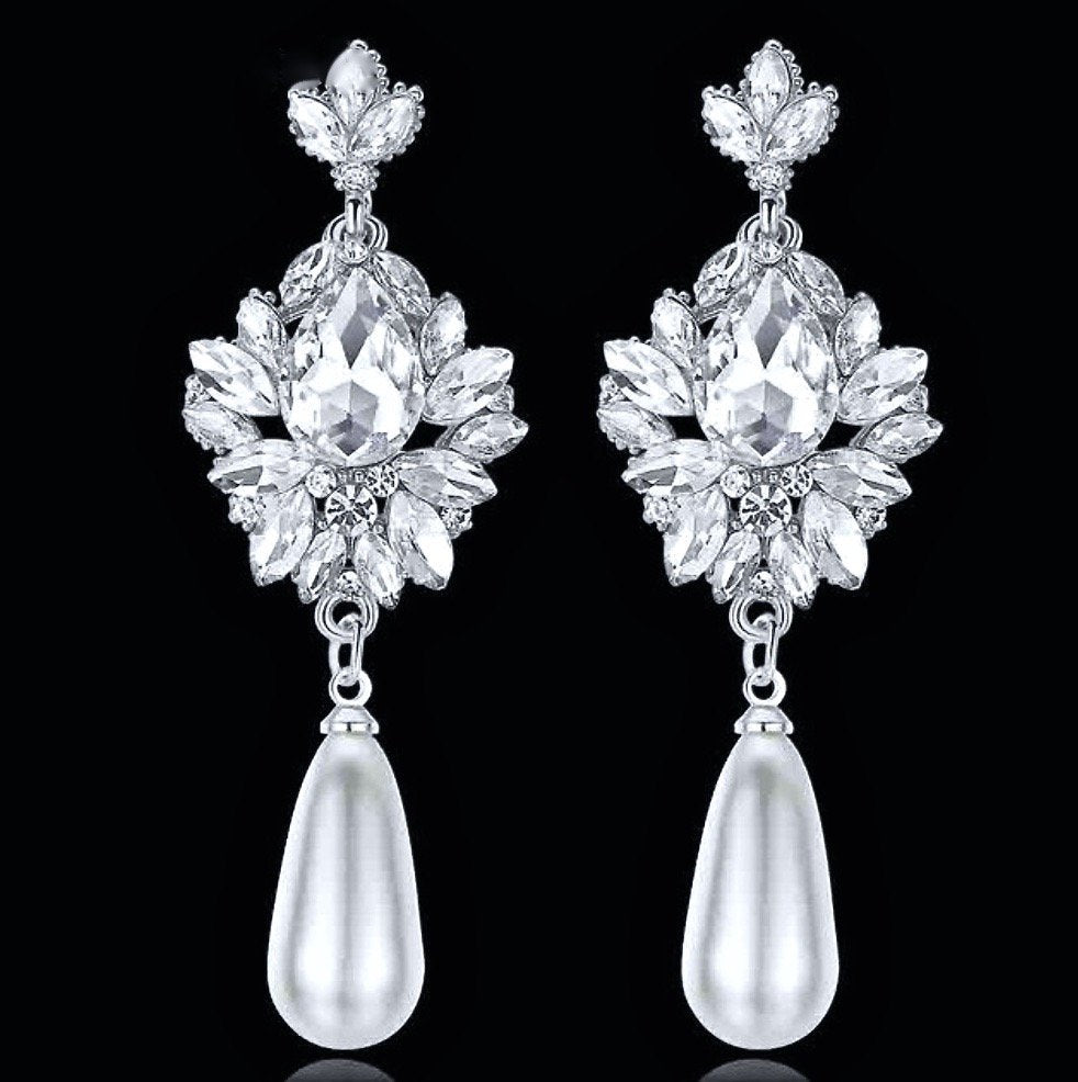 Valencia - Pearl and Crystal Bridal Earrings - Available in Silver and Gold