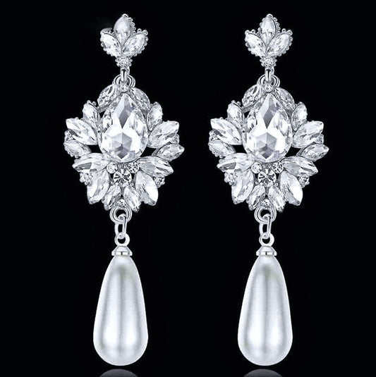 Valencia - Pearl and Crystal Bridal Earrings - Available in Silver and Gold
