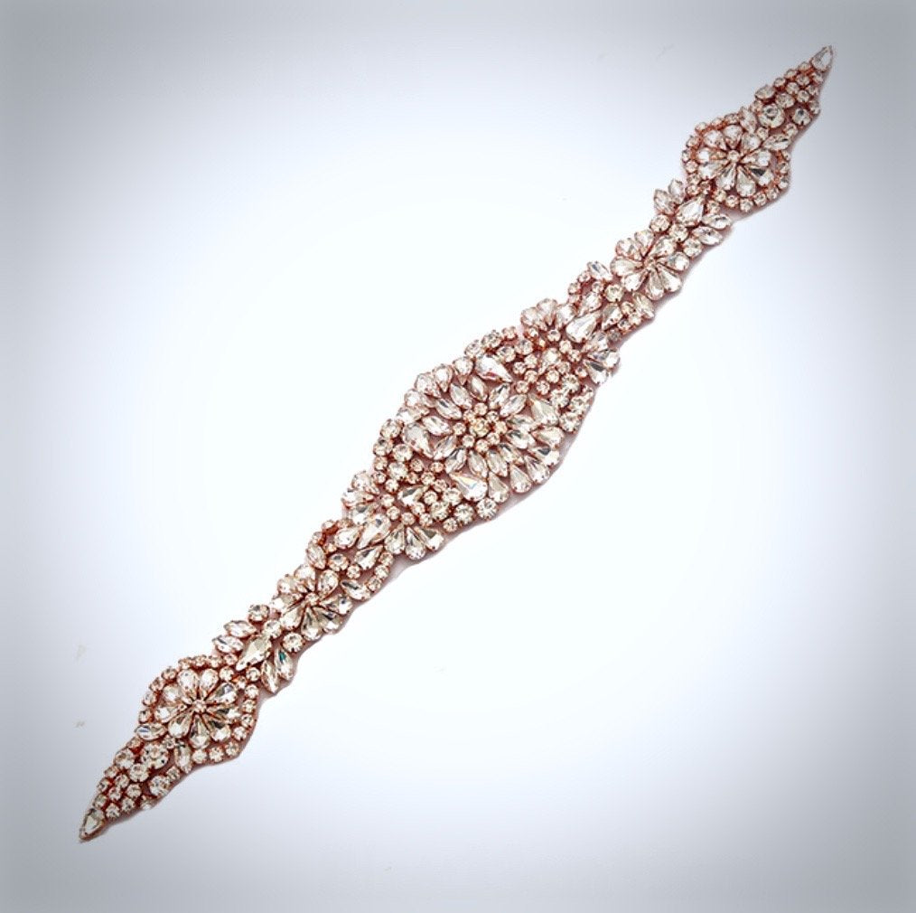 Lilian - Rose Gold Crystal Bridal Belt/Sash