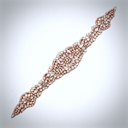 Lilian - Rose Gold Crystal Bridal Belt/Sash