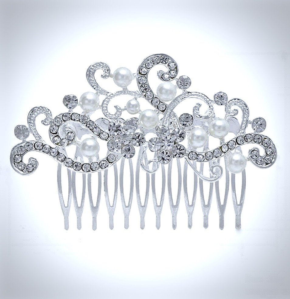 "Florence" - Pearl and Crystal Bridal Hair Comb - Available in Silver and Gold