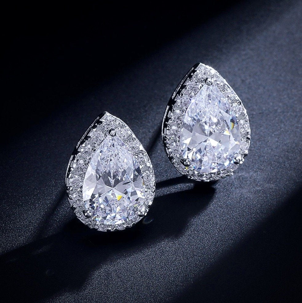 Lyric - Cubic Zirconia Bridal Earrings - Available in Silver, Rose Gold and Yellow Gold