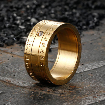 Calendar Diamond Stainless Steel Spinner Ring