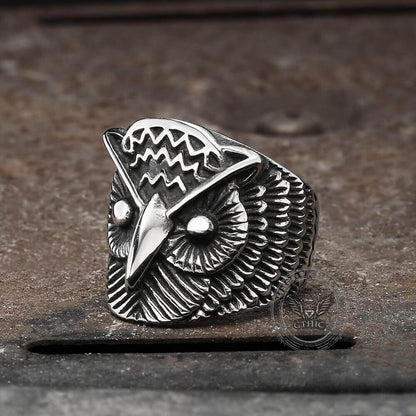 Carved Owl Stainless Steel Animal Ring
