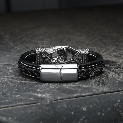 Carved Viking Stainless Steel Leather Bracelet
