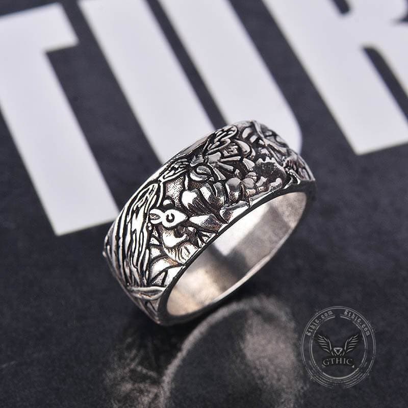 Cat In Flowers Alloy Ring