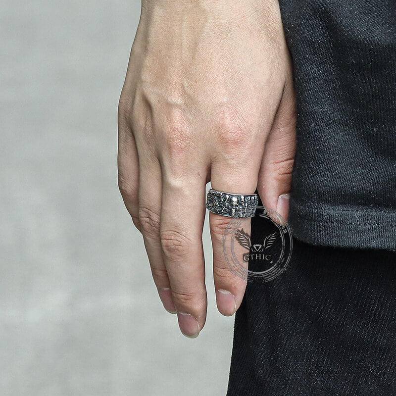 Catacombs Skulls Stainless Steel Biker Ring