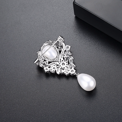 "Ramona" - Pearl and Cubic Zirconia Bridal Brooch