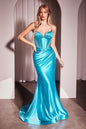 Glitter Dusted Fitted Stretch Satin Gown