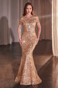 Rose Gold Floral Motif Sequin Fit & Flare Dress