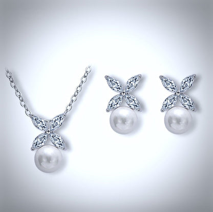 Heidi - Pearl and Cubic Zirconia Jewelry Set - Available in Rose Gold and Silver
