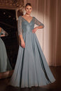 Chiffon A-Line Long Sleeve Gown
