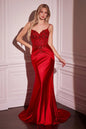Fitted Satin & Lace Embellished Gown