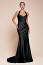 Stetch Satin Halter Fitted Dress