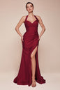 Stetch Satin Halter Fitted Dress