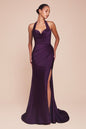 Stetch Satin Halter Fitted Dress