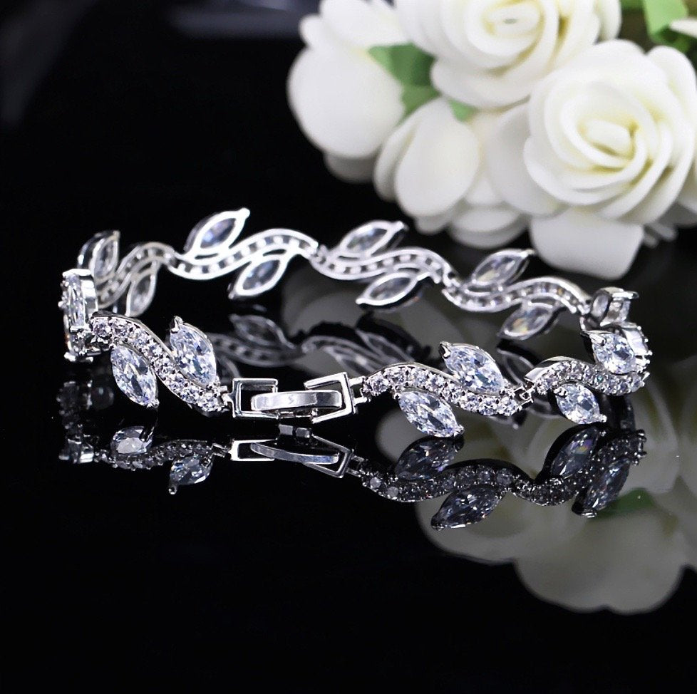 Emily - Cubic Zirconia Bridal Bracelet - Available in Silver and Rose Gold