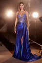 Fitted Satin Gown With Beaded Bodice