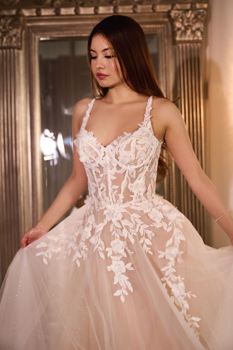 Lace A-Line Wedding Gown With Layered Tulle Skirt