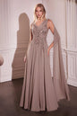 Chiffon A-Line Gown & Long Cape Sleeves