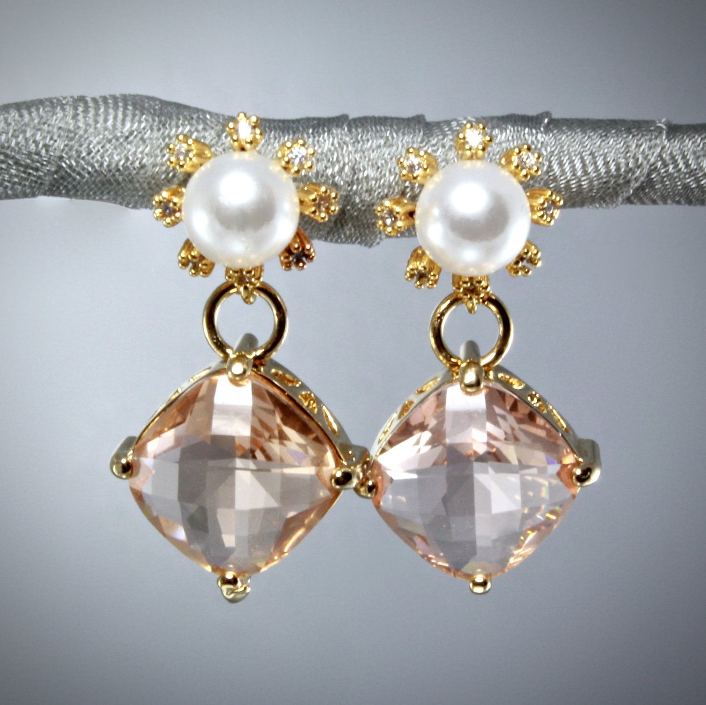 Alanna - Crystal and Pearl Gold Earrings - More Colors Available
