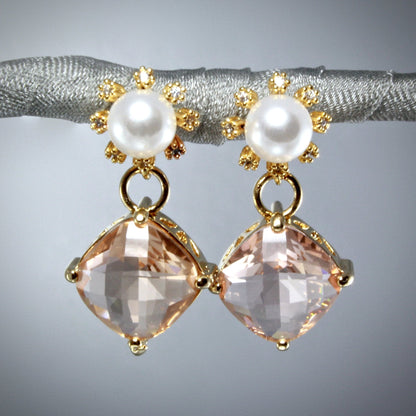 Alanna - Crystal and Pearl Gold Earrings - More Colors Available
