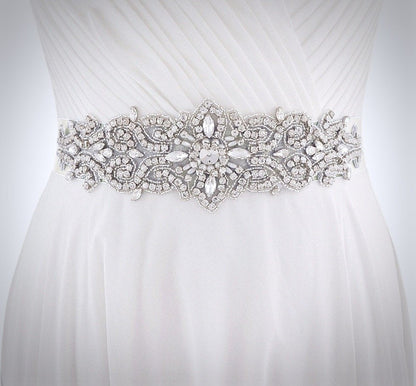 Linda - Wedding Silver Crystal and Pearls Belt/Sash