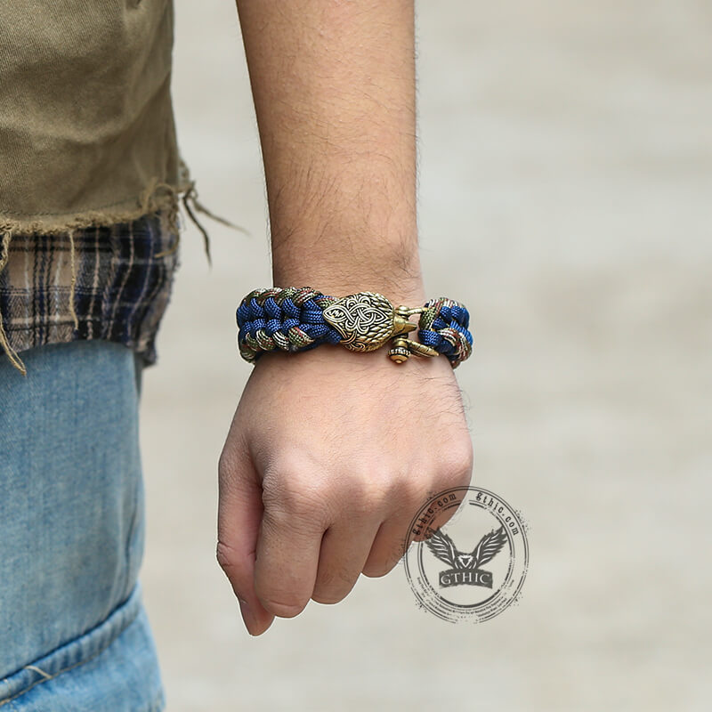 Celtic Knot Eagle Brass Braided Paracord Bracelet