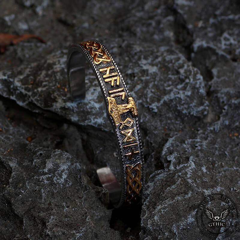 Celtic Knot Mjolnir Runes Stainless Steel Viking Bracelet