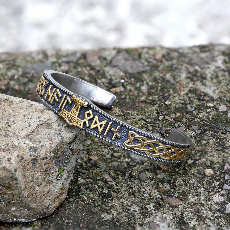 Celtic Knot Mjolnir Runes Stainless Steel Viking Bracelet